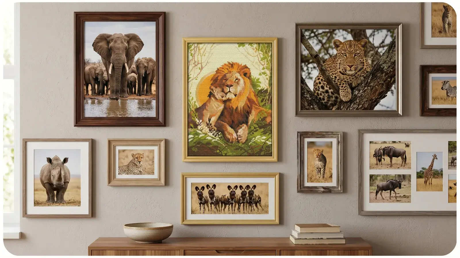 Woodland creatures cross stitch featuring deer and foxes